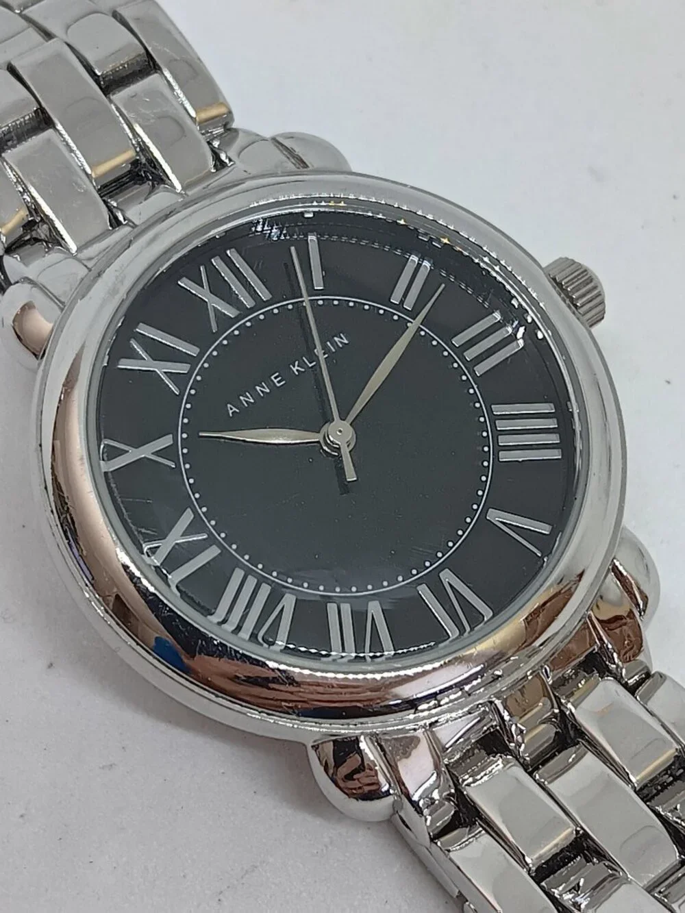 Anne Klein AK/1927BKSV Women's 35mm Black Dial Japanese Quartz Watch NEW BATTERY